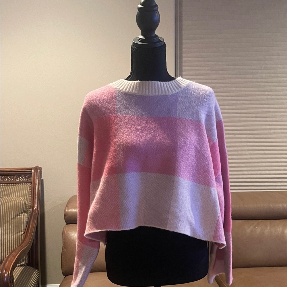 Jessica Simpson Pink Two-Tone Striped Crewneck Sweater